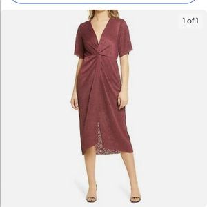 All in Favor Dolman Plisse Midi Dress in Burgundy Size XS